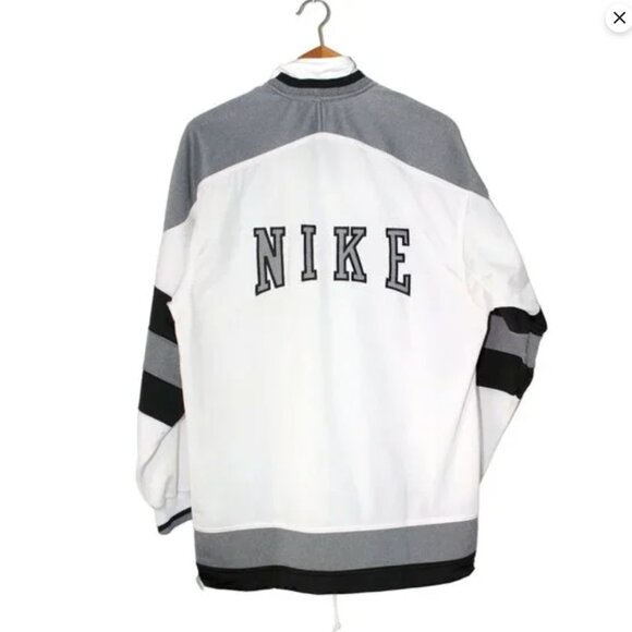 Vintage Nike 90s Tracksuit Jacket Full Zip Windbreaker Swoosh White Black Retro - Picture 5 of 15